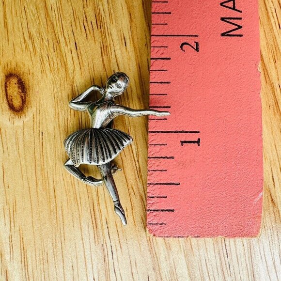 VTG Brooch Pin 1.5" Ballerina Dancer Art Deco MCM 925 Sterling Silver 3.2g - Picture 5 of 6